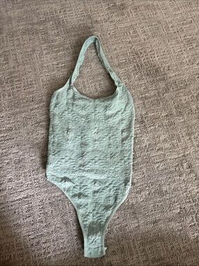 Textured Mint Green Halter Bodysuit for Women